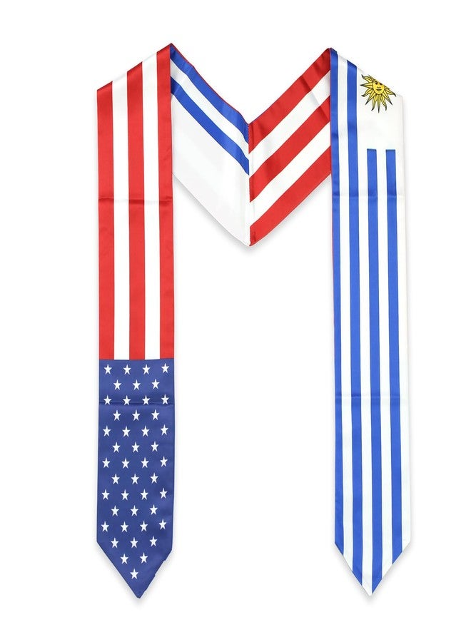 LLBFHH USA And Uruguay Flag Graduation Stole, Satin Embroidery Graduation Sash for International Students, 72 Inch Length. - Image 1